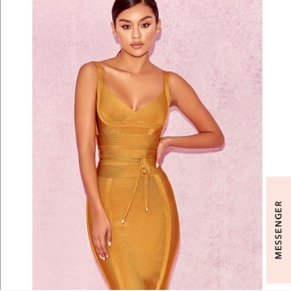 House of CB London BELICE GINGER TIE WAIST BANDAGE DRESS - Picture 1 of 13